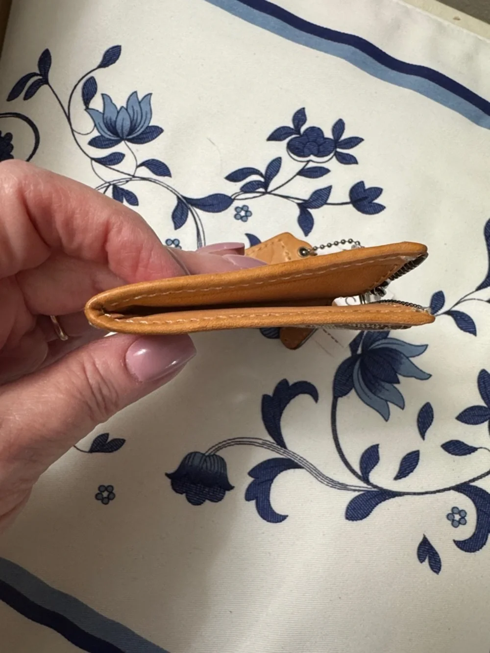 Coach Brown Signature Canvas Card Case with Tan Leather Trim and Key Ring NWT - Picture 9 of 10